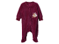 Bordeaux baby romper van velours met beer- en konijnenprint.