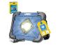 Blauwe LIVARNO® 'The Portable' werklamp met verpakking, USB-kabel en label met 1000 lm en 3 uur brandtijd.