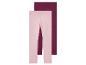 Twee paar leggings in roze en donkerpaars.