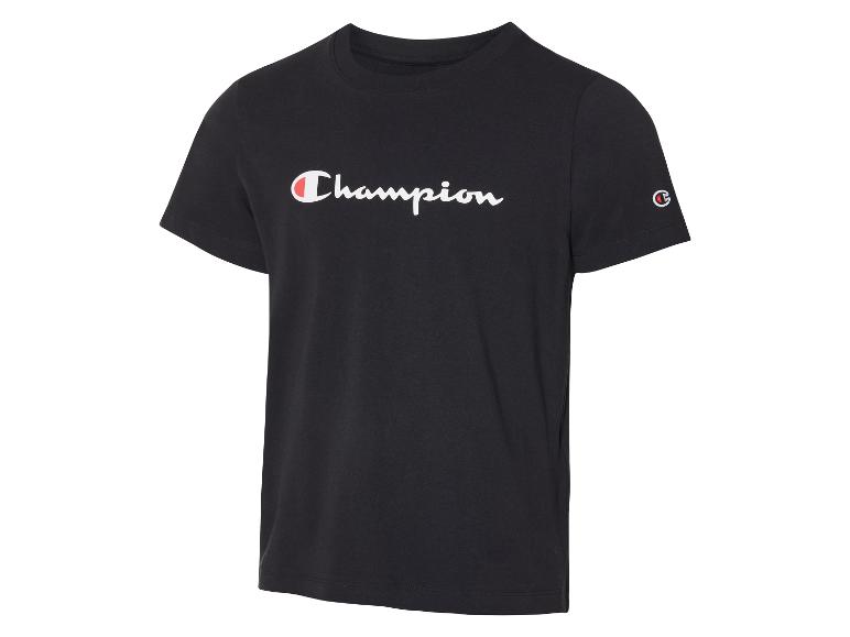 Zwart Champion T-shirt met geborduurd logo.
