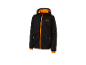 Een zwart softshell jack met oranje accenten van een onbekend merk.