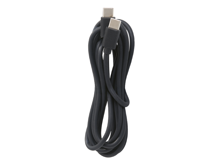 Opgerolde zwarte USB-C naar USB-C kabel