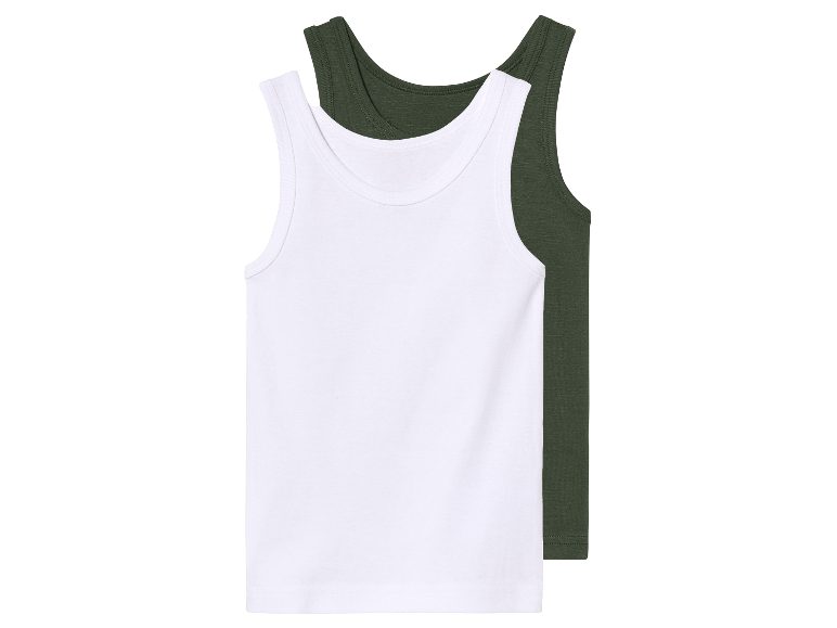 Twee tanktops: een witte en een olijfgroene.