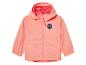 Een roze jack met capuchon voor kinderen met een 'Fun is there hiking together' logo.