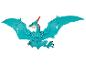 Een blauw plastic dinosaurus speelgoed met vleugels.