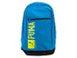 Een blauwe Puma rugzak met gele letters.