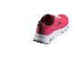 Roze damessportschoenen met witte zool en zwarte details, achteraanzicht.