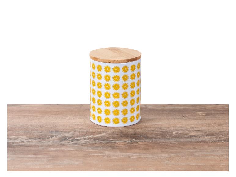 Keramische voorraadpot met bamboe deksel, citroendesign.