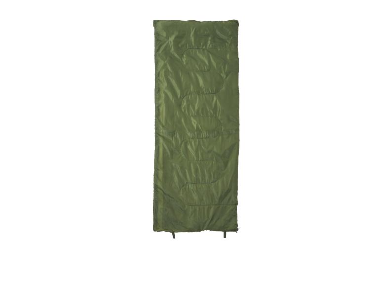 Groene slaapzak met een golvend gewatteerd patroon