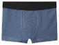 Blauwe katoenen boxershort met zwarte elastische tailleband.
