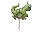 Groene dinosaurusballon met kleurrijke linten.