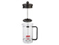 Bodum French press met glazen kan en zwarte deksel.