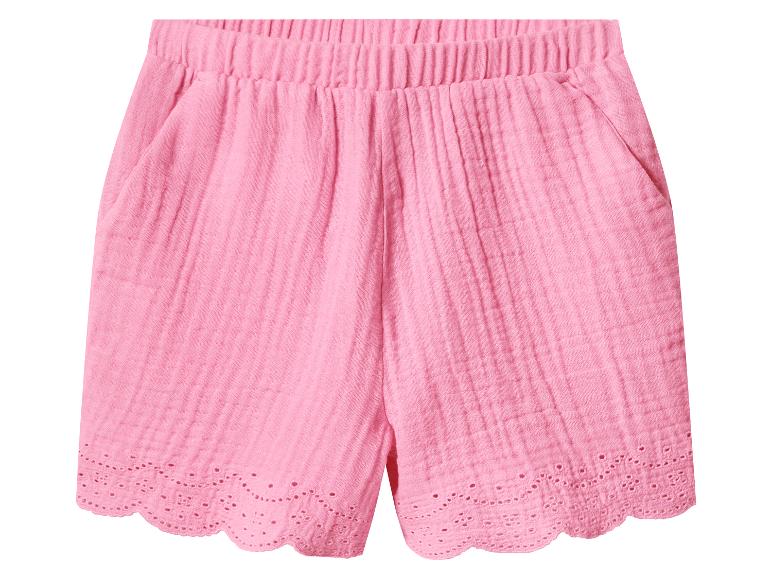 Roze shorts met gerimpelde taille en opengewerkt kant