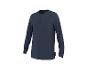 Donkerblauw herenshirt met lange mouwen en knoopjes bij de hals.