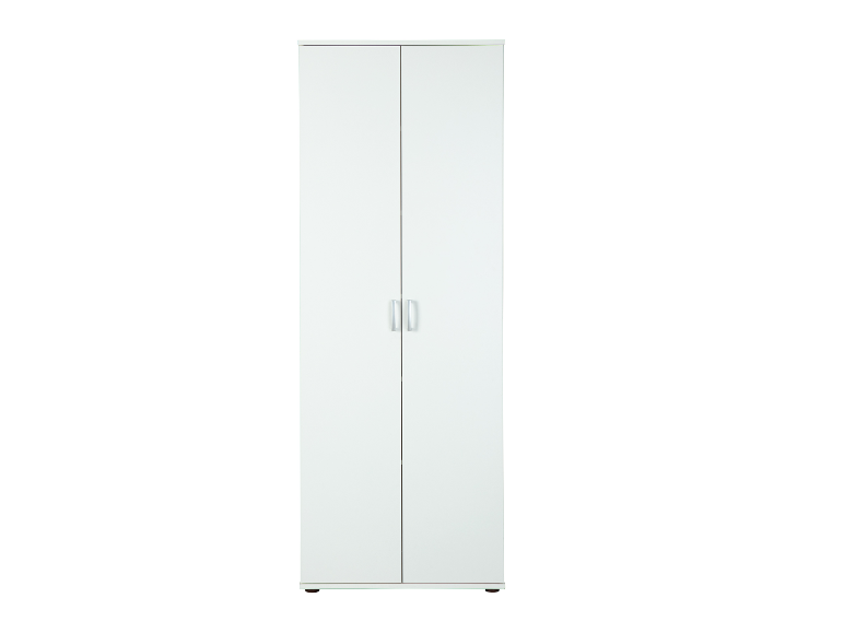 Witte kledingkast met twee deuren, minimalistische stijl.