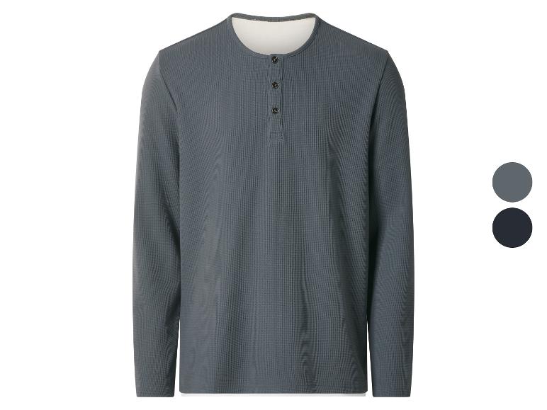 Grijs heren Henley shirt met lange mouwen en wafelstructuur, verkrijgbaar in twee tinten.