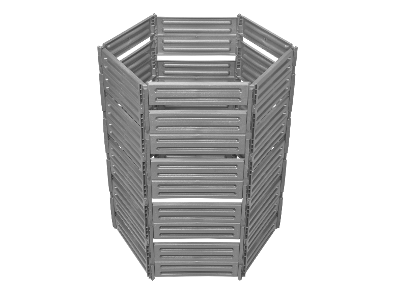 Zwarte plastic hexagonale composthoop.