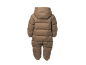 Bruin baby skipak met capuchon, achteraanzicht