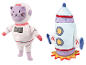 Pluche speelgoed: astronaut kat en raket.