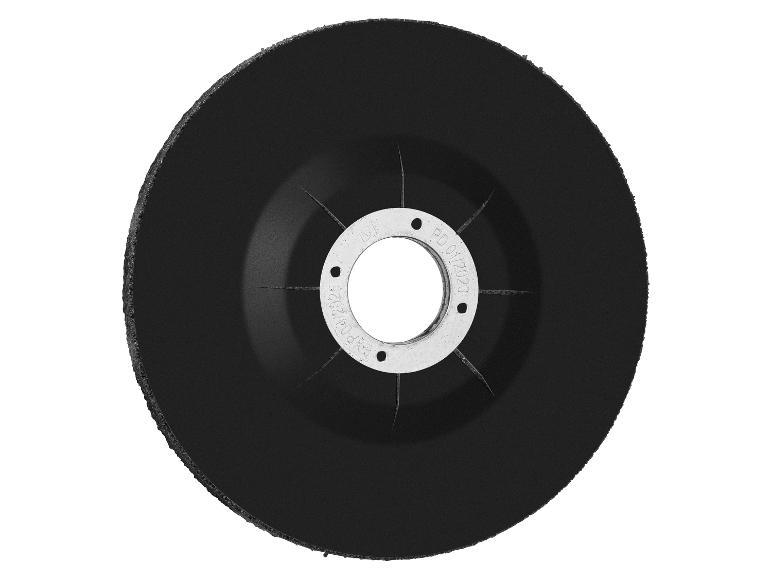 Zwarte slijpschijf met metalen flens in het midden