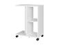 Witte bijzettafel met wielen en planken, op een witte achtergrond.