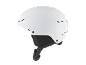 Witte skihelm met ventilatiesleuven en verstelbare band.