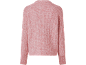 Roze trui met lange mouwen en ronde hals, achteraanzicht.