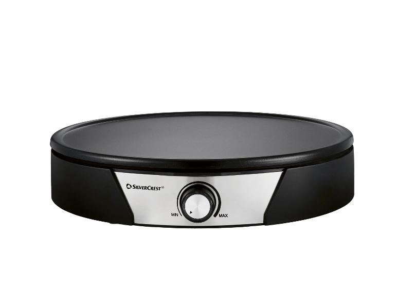 SilverCrest elektrische crêpemaker met zwart antiaanbaklaag en zilveren bedieningsknop