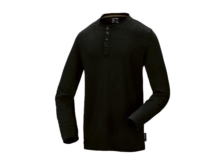 Zwart heren Henley-shirt met lange mouwen, knopen en Parkside-merk.
