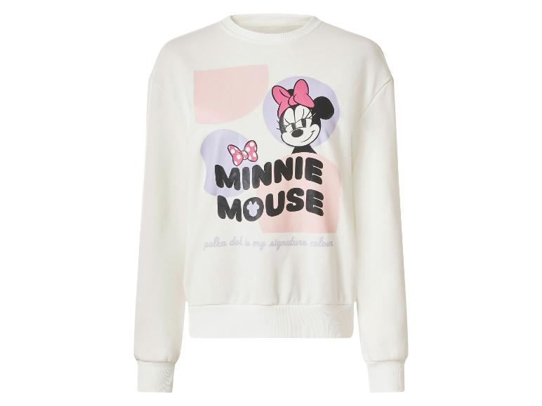 Witte Minnie Mouse sweater met kleurrijke abstracte vormen en tekst