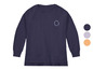 Donkerblauwe sweatshirt met lange mouwen en ronde hals, met de tekst 'we love you'.