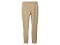 Eenvoudige beige broek met rechte pijpen en verticale naden.