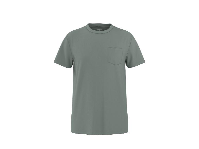 Heren T-shirt met korte mouwen in saliegroen met borstzak.