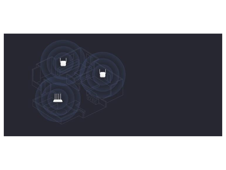 Mesh Wi-Fi-systeem met drie routers voor naadloze dekking door het hele huis.