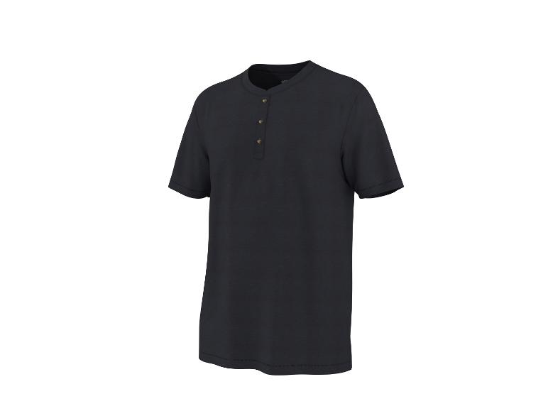 Zwart Henley-shirt met korte mouwen en houten knopen