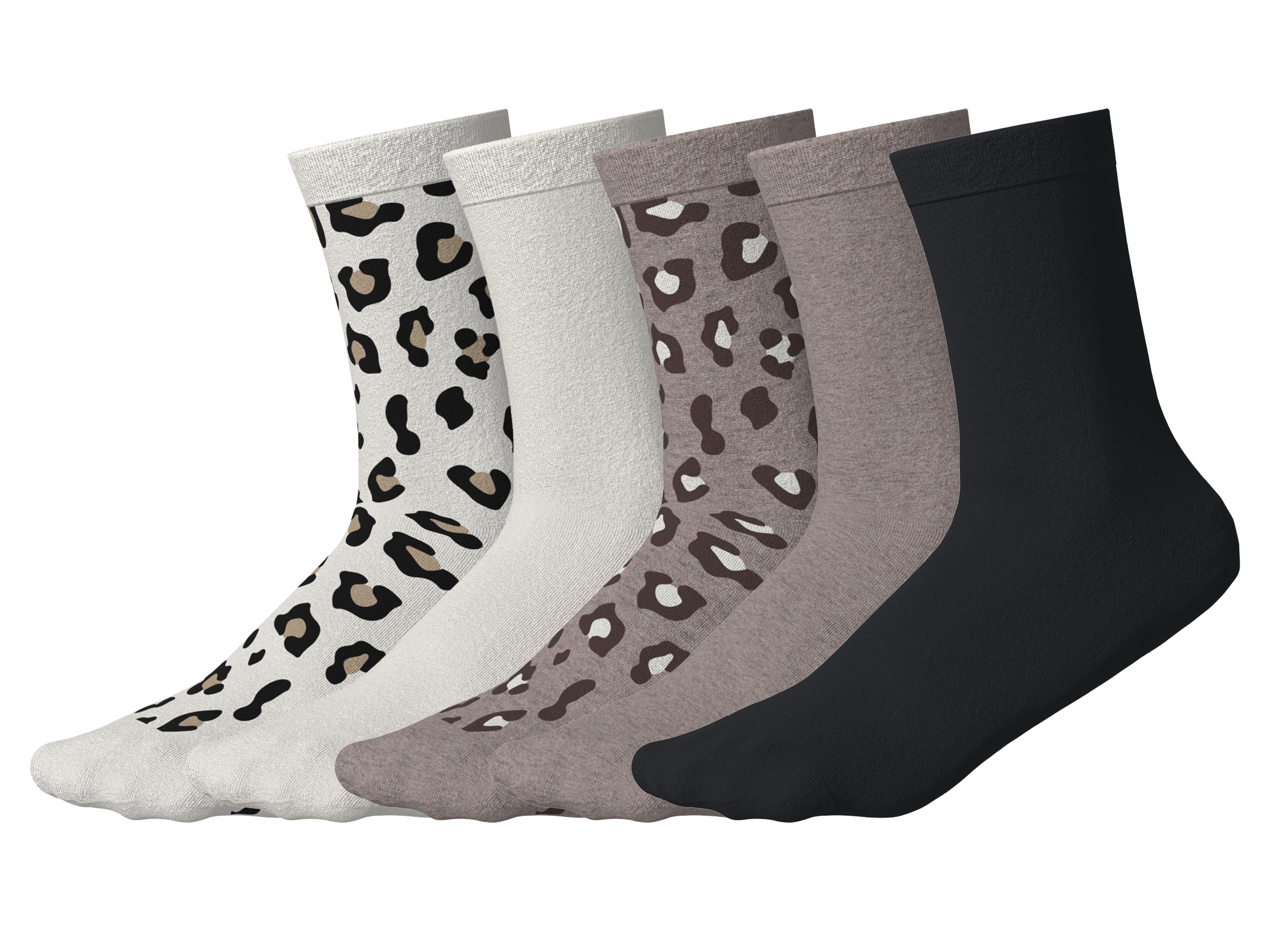 ESMARA 5 Paar dames sokken (print/wit/beige/zwart, 35-38)