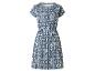 Blauw-wit patroon jurk met korte mouwen en elastische taille.