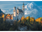 Kasteel Neuschwanstein omgeven door herfstbos met besneeuwde bergen op de achtergrond