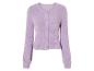 Lila roze gebreide cardigan met knopen en lange mouwen.