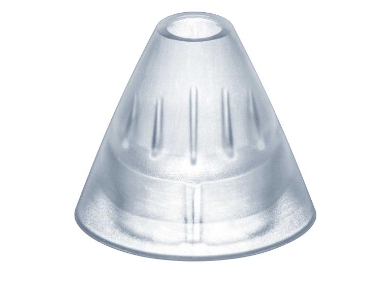 Transparant, conisch plastic opzetstuk voor schoonheidsapparaten.