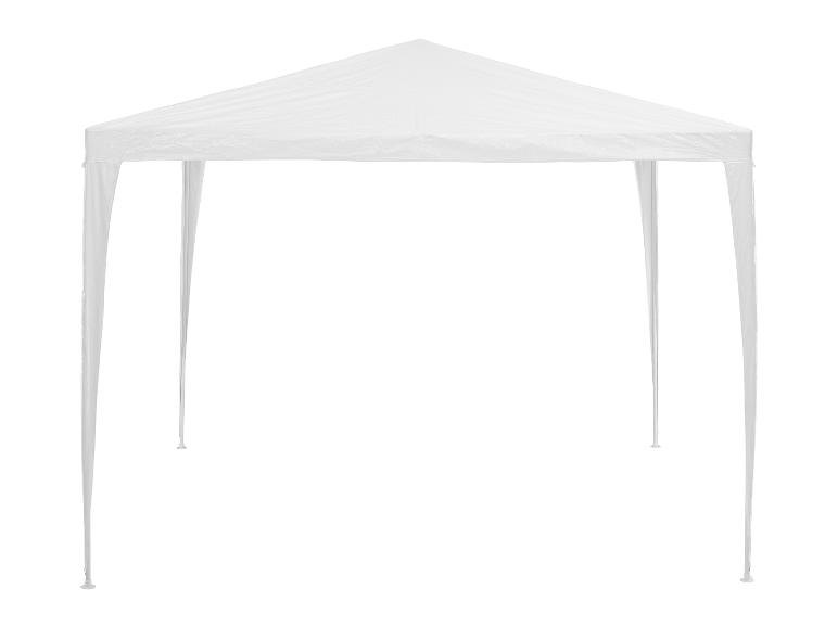 Witte partytent met vier palen, ideaal voor buitenevenementen