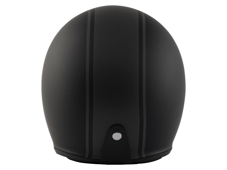 Matzwarte motorhelm met twee donkergrijze strepen aan de achterkant