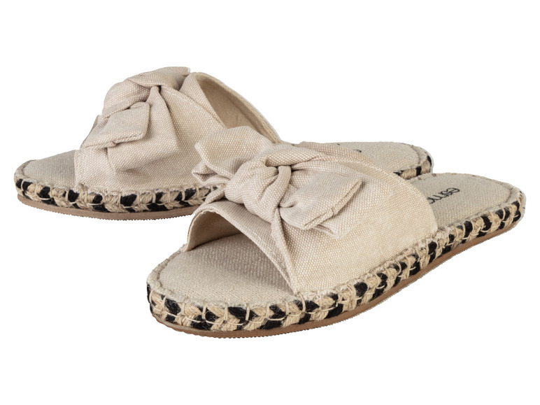 Beige slippers met strik en espadrille zool