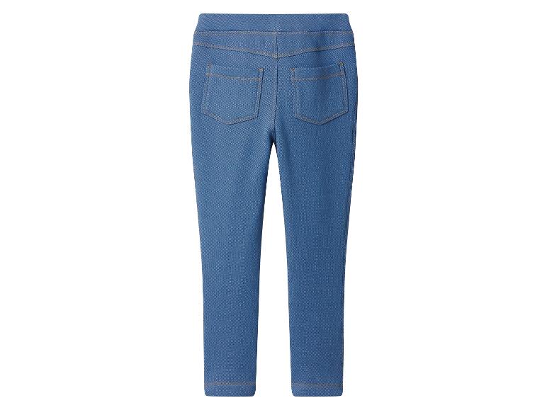 Blauwe denim jeggings met achterzakken en zichtbare stiksels.
