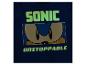 Blauw T-shirt met 'SONIC UNSTOPPABLE' tekst en een Sonic-afbeelding.