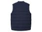 Donkerblauw gewatteerd vest met hoge kraag, achteraanzicht.