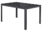 Rechthoekige tuintafel met een donker glazen blad en metalen frame.