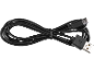 Zwarte USB-oplaadkabel met USB-A en USB-C connectoren, opgerold.