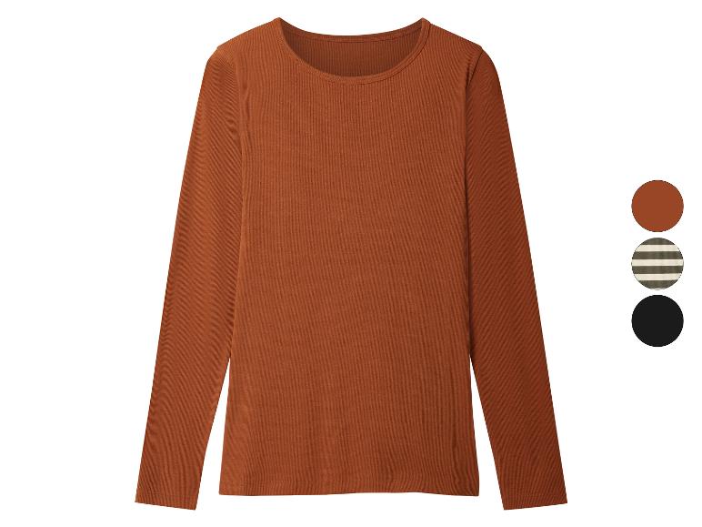Geribbelde top met lange mouwen in roestoranje, met kleurstalen voor gestreepte en zwarte opties