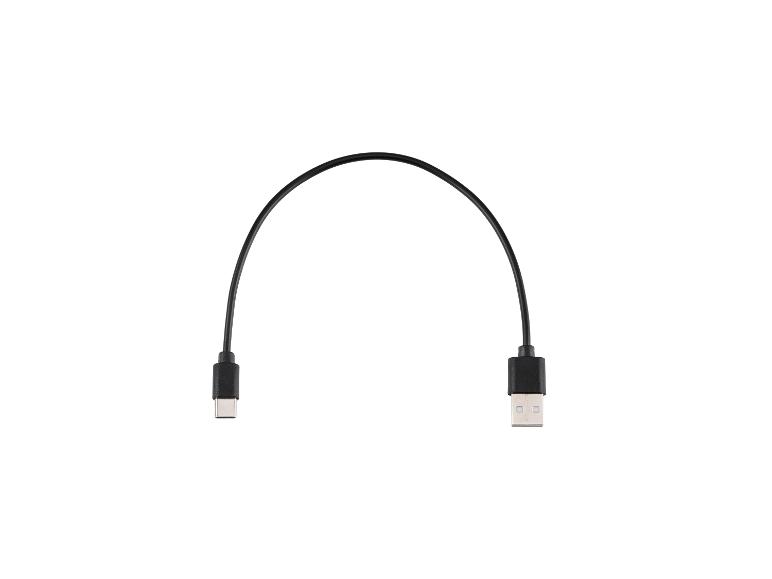Korte zwarte USB-A naar USB-C kabel.